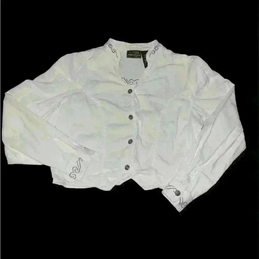 White Embroidered Button Up Crop Top